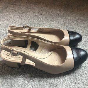 Cap-toe slingback pumps with block heels 8M
